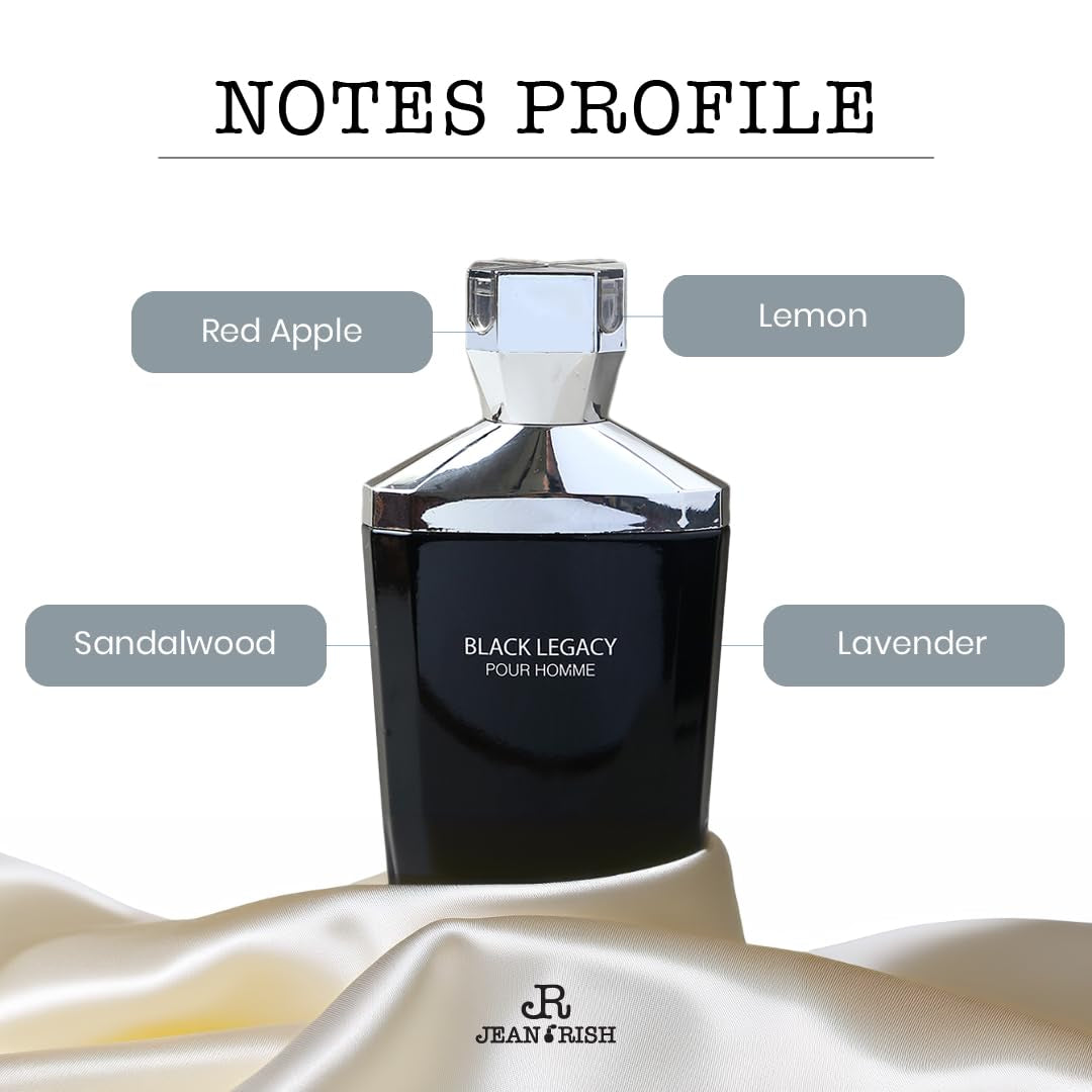 Black Legacy Pour Homme Eau De Toilette for Men (3.4 Fl Oz / 100ml) with Sandalwood, Lavender & Bergamot Notes - Long Lasting and Luxury Fragrance
