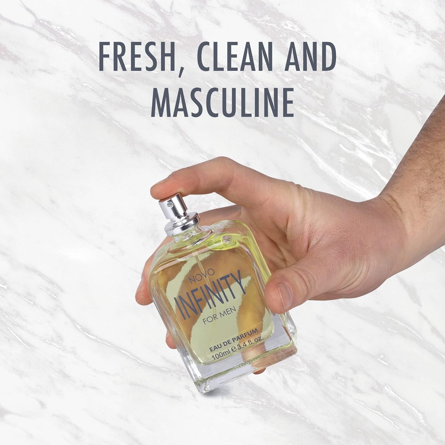 Novo Infinity for Men - 3.4 Fluid Ounce Eau De Parfum Spray for Men - Refreshing Citrusy & Floral Top Notes with Subtle Woody Undertones Smell Fresh All Day Long Gift for Men for All Occasions