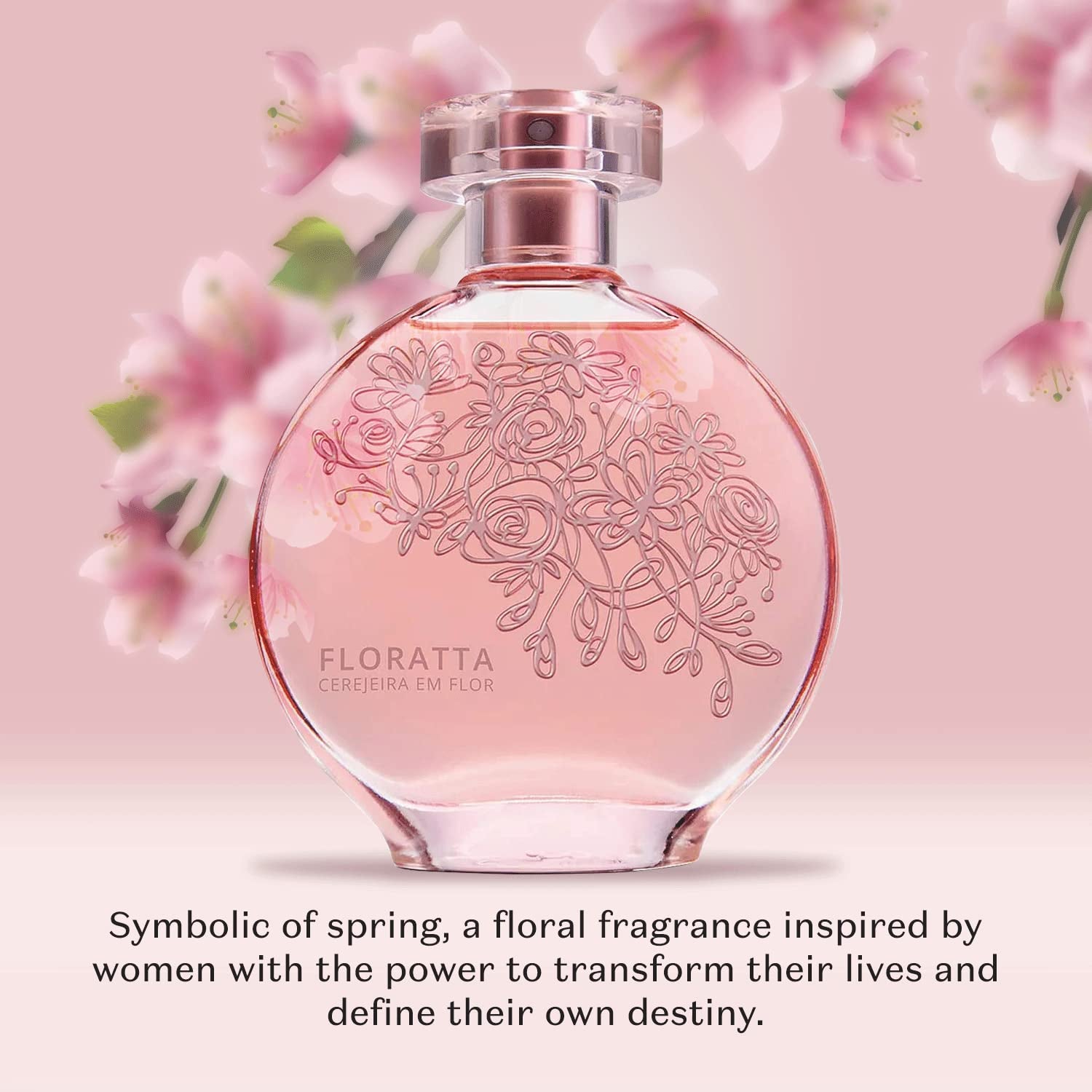 O Boticário Floratta Cherry Blossom Eau de Toilette, Long-Lasting, Fruity Floriental Fragrance Perfume for Women, 2.5 Ounce