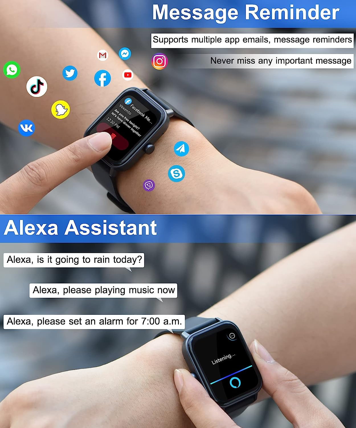 Smart Watch for Men Women with Bluetooth Call, Alexa Built-In1.8 DIY Dial with Blood Oxygen Heart Rate Sleep Fitness Tracker Notification Weather 100 Sport Modes Smartwatch for Android Ios Phone
