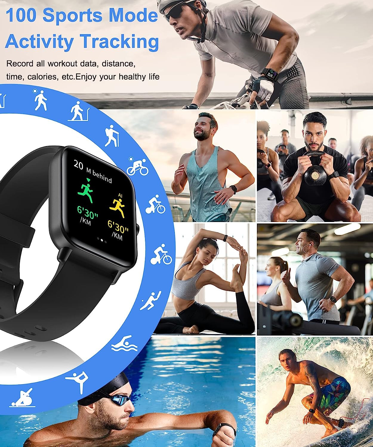 Smart Watch for Men Women with Bluetooth Call, Alexa Built-In1.8 DIY Dial with Blood Oxygen Heart Rate Sleep Fitness Tracker Notification Weather 100 Sport Modes Smartwatch for Android Ios Phone